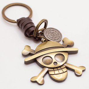 Leather & Brasstone Straw Hat Pirates One Piece Anime Keychain, New in Package